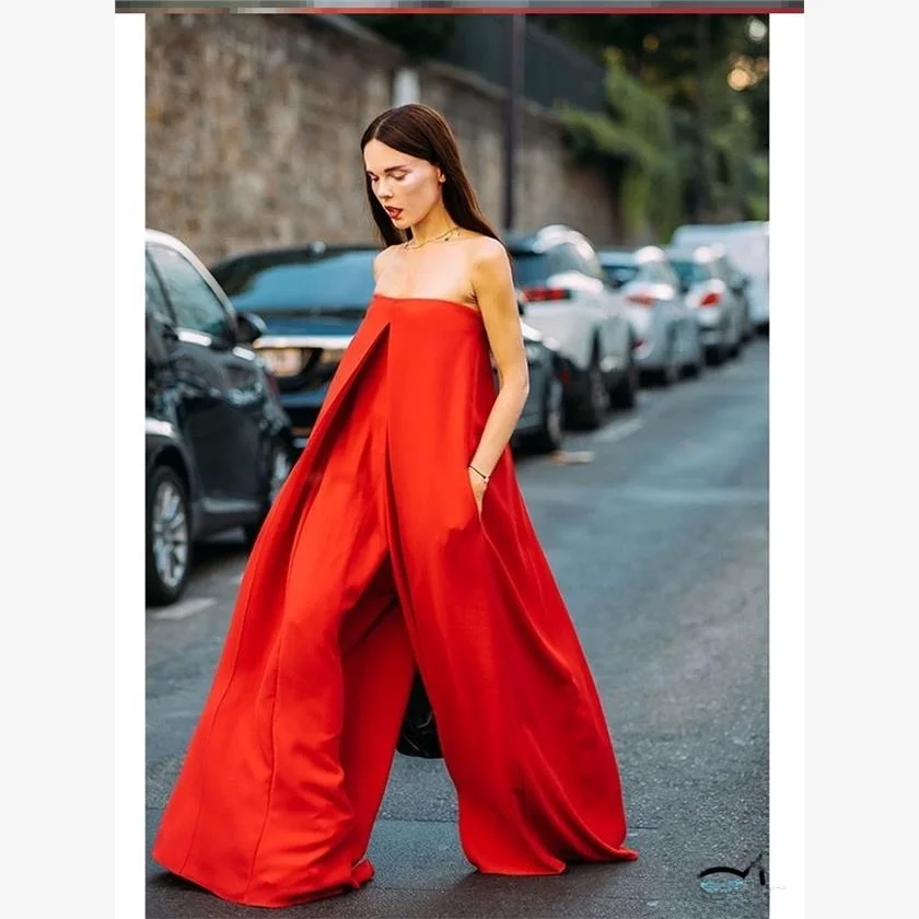 

Красные брюки-комбинезон в пол для женщин, модные уличные брюки с открытыми плечами, топы-трубы, повседневные брюки из хлопка с низкой талией Cleanfit