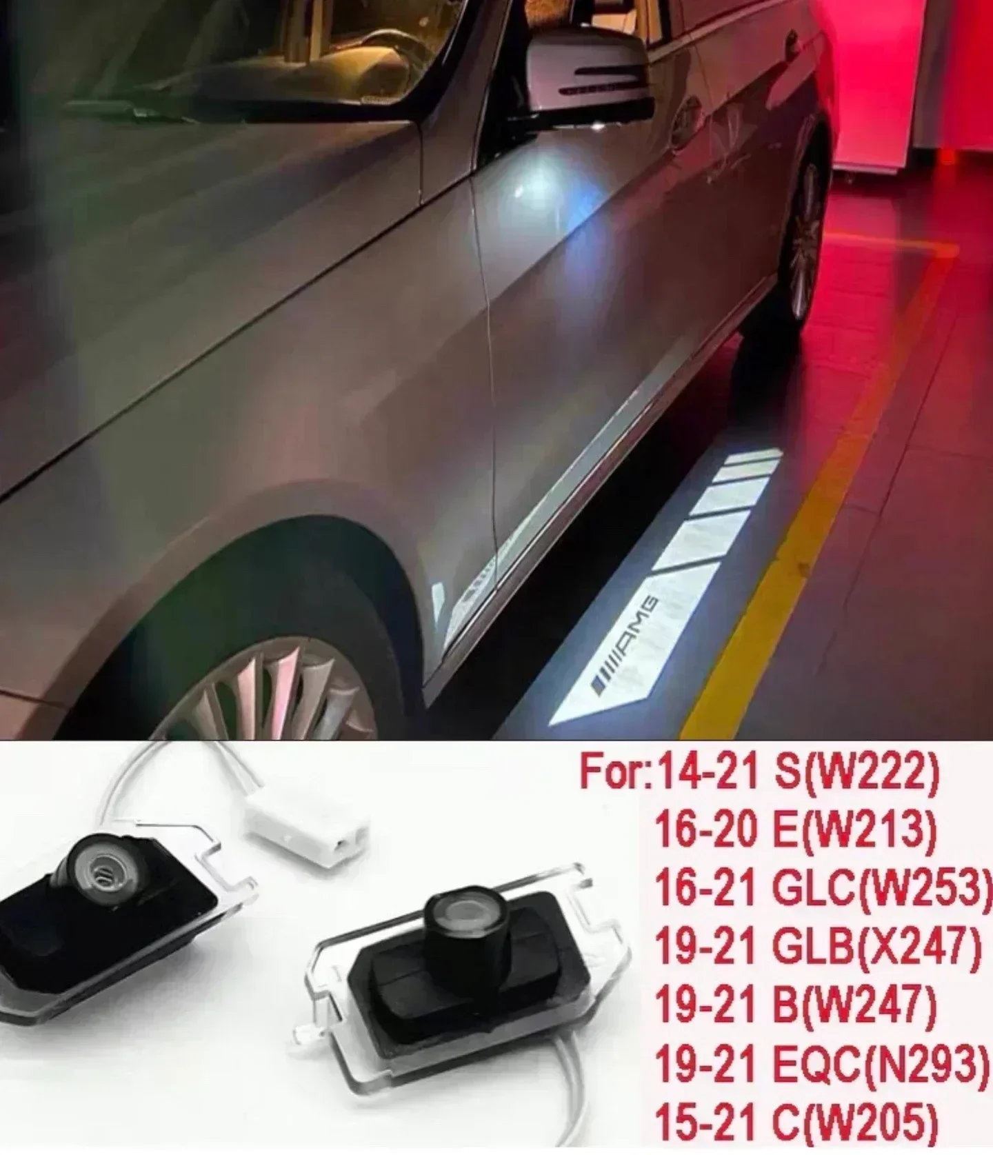 

Автомобильная подсветка с логотипом AMG, светящиеся крылья ангела для Mercedes-Benz C-класса W205, E-класса W213, GT, декоративная подсветка дверей и зеркал заднего вида.