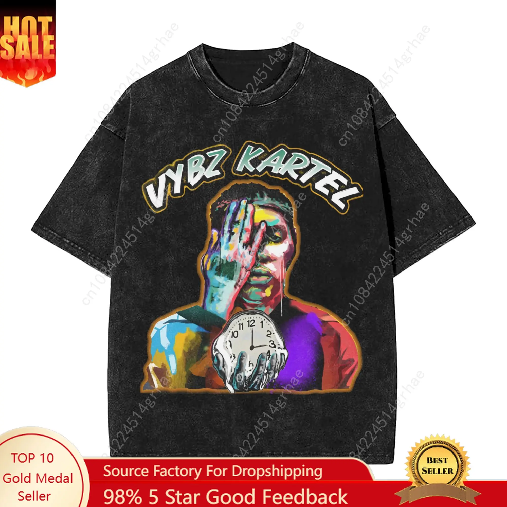 Rapper Vybz Kartel gewassen T-shirt mannelijke streetwear casual T-shirts zomer crewneck hipster tee shirt print oversized tops