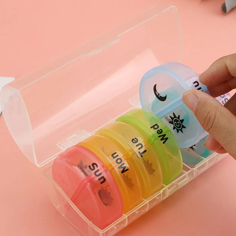 Daily Pill Organizer (Twice-A-Day) - Weekly AM/PM Pill Box, Round Medicine Organizer, 7 Day Pill Container