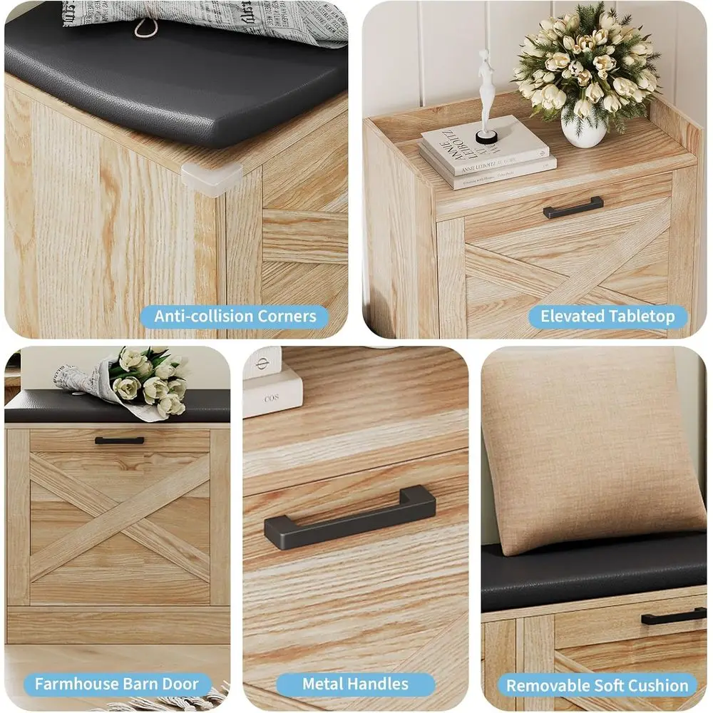 مقعد تخزين لخزانة الأحذية مع أدراج قابلة للطي للمدخل والبهو وغرفة المعيشة - لمسة نهائية طبيعية