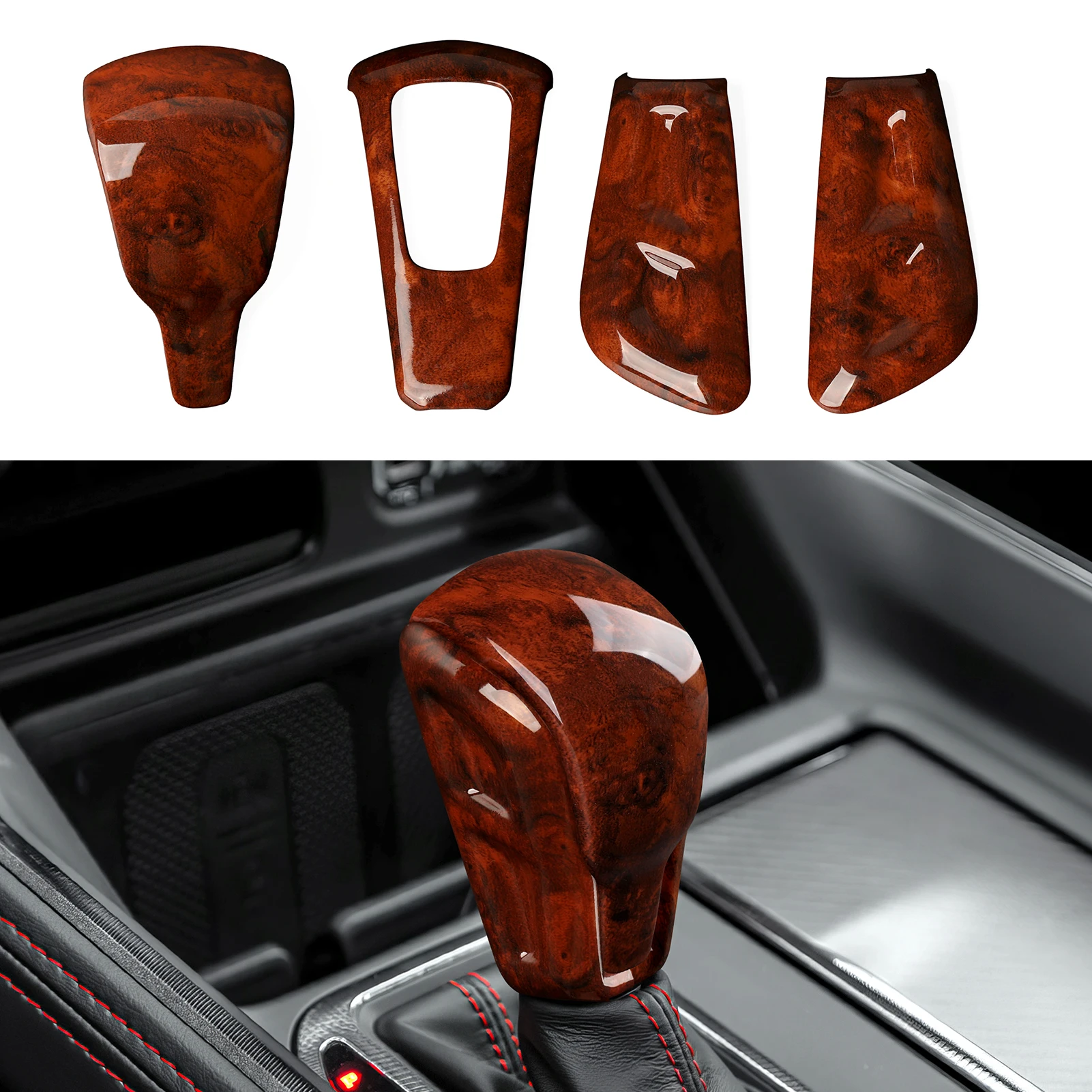 

Wood Grain Interior Sticker ABS Trim Accessories.For Dodge RAM 1500 TRX 2019-2026 Car Center Console Gear Shift Panel Cover.