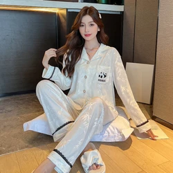 Cartoon Kawaii Panda & Bamboo Fleece Women's Pajamas Chinese Style Elegant Cute Print Sleepwear 2024 New Autumn/winter Home Set