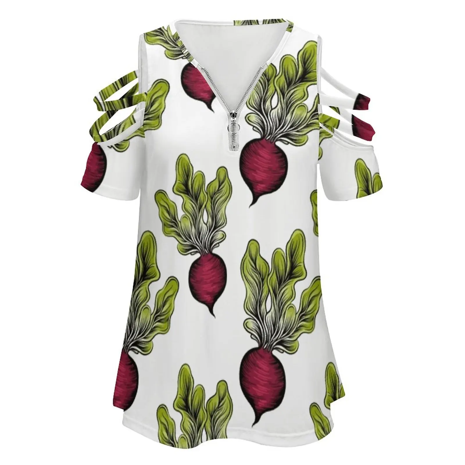 Beets Are Best Women'S T-Shirt Summer Fashion Print Floral V-Neck Zipper Tshirt Hollow Pullover Ladies Top Beets Vegetables