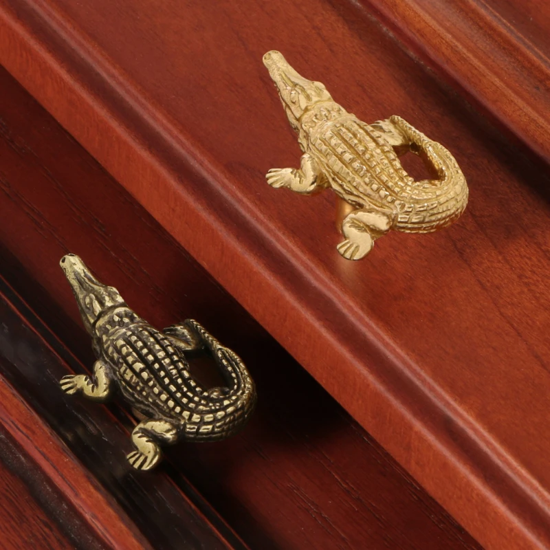 Cute Creative Crocodile Brass Cabinet Door Handle Home Wall Animal Hook Metal Door Pull Hardware Accessories for Furniture DIY
