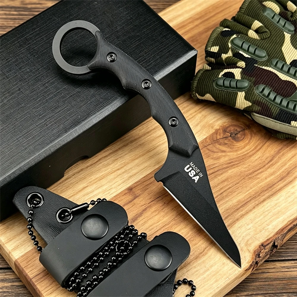Lightweight Portable Outdoor Fixed Blade Knife 8Cr13Mov Stainless Steel Blade G10 Handle Multi-Purpose for Camping Survival