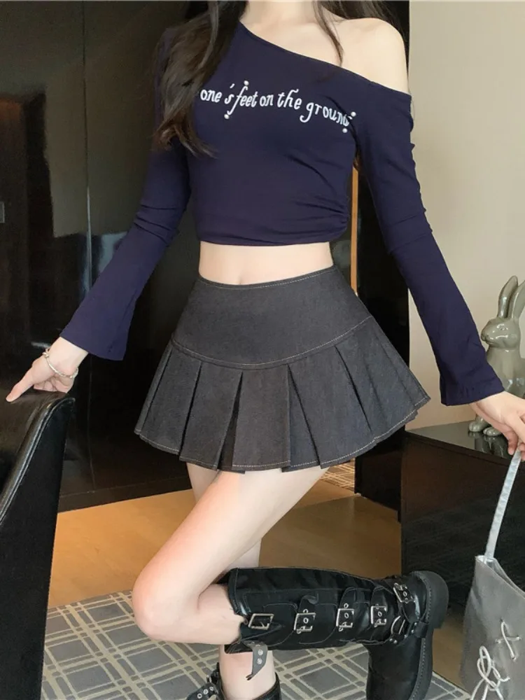 

Сексуальная джинсовая плиссированная юбка с высокой талией, женская летняя новинка, утягивающая, универсальная, непрозрачная, модная короткая юбка-шорты