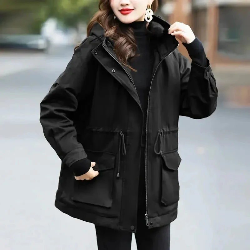 NewWinter Moda Cappotto Parka Donna Velluto e addensato Casual Allentato con cappuccio a maniche lunghe Giacca imbottita in cotone Cappotto femminile