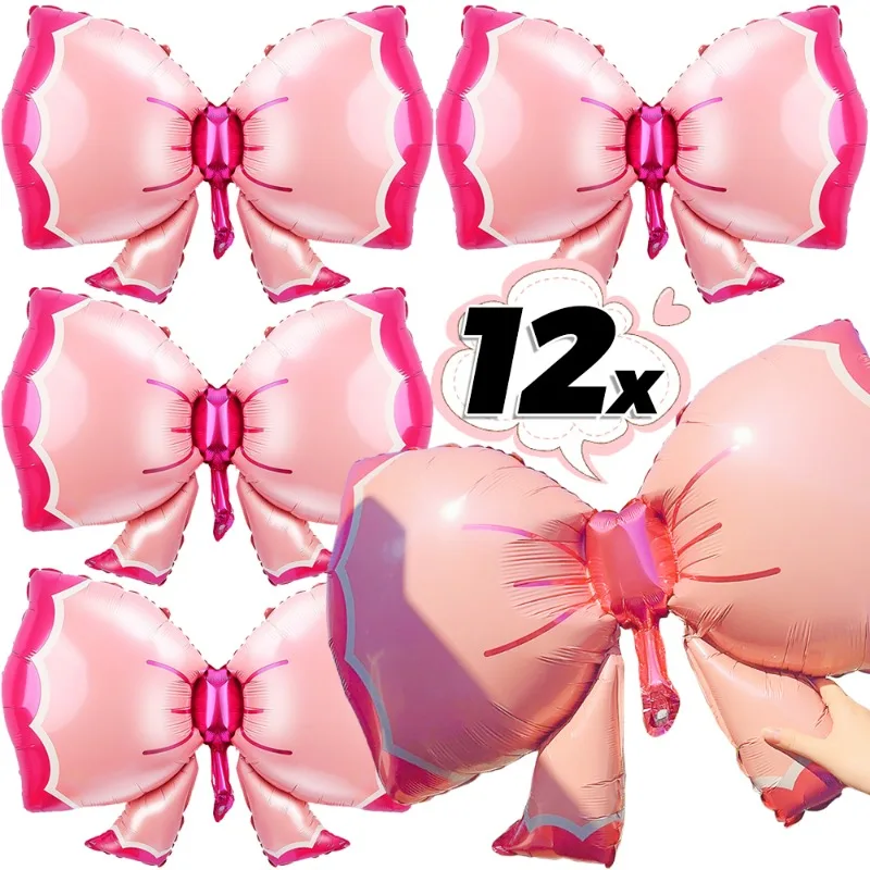 12/1pcs Pink Bow Balloon Sets Bowknot Foil Balloon Baby Shower Kids Pink Princess Themed Birthday Party Decorations Accessories