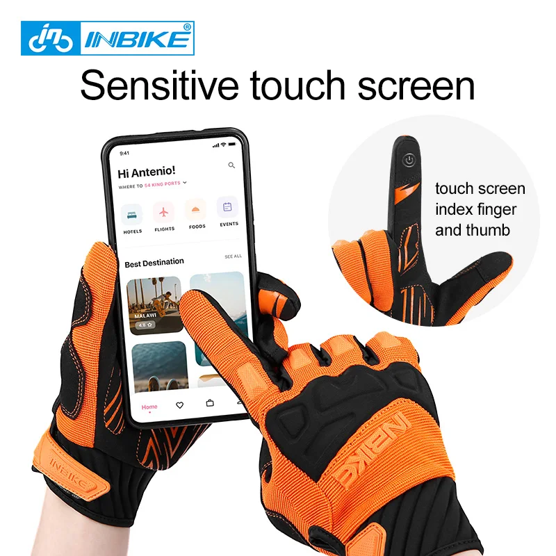 INBIKE Men Cycling Gloves MTB Bicycle Gloves Shockproof Men\'s Touchscreen Gloves Non-Slip Gloves for Man 5mm Thickened Palm Pad