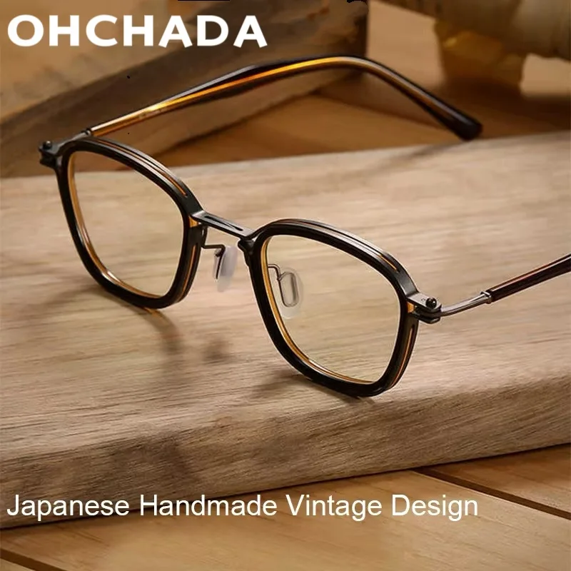 

Japanese Handmade Square Glasses Frame Men Fashion Retro Titanium Acetate Eyeglasses Brand Designer Small Face Oculos Spectacles