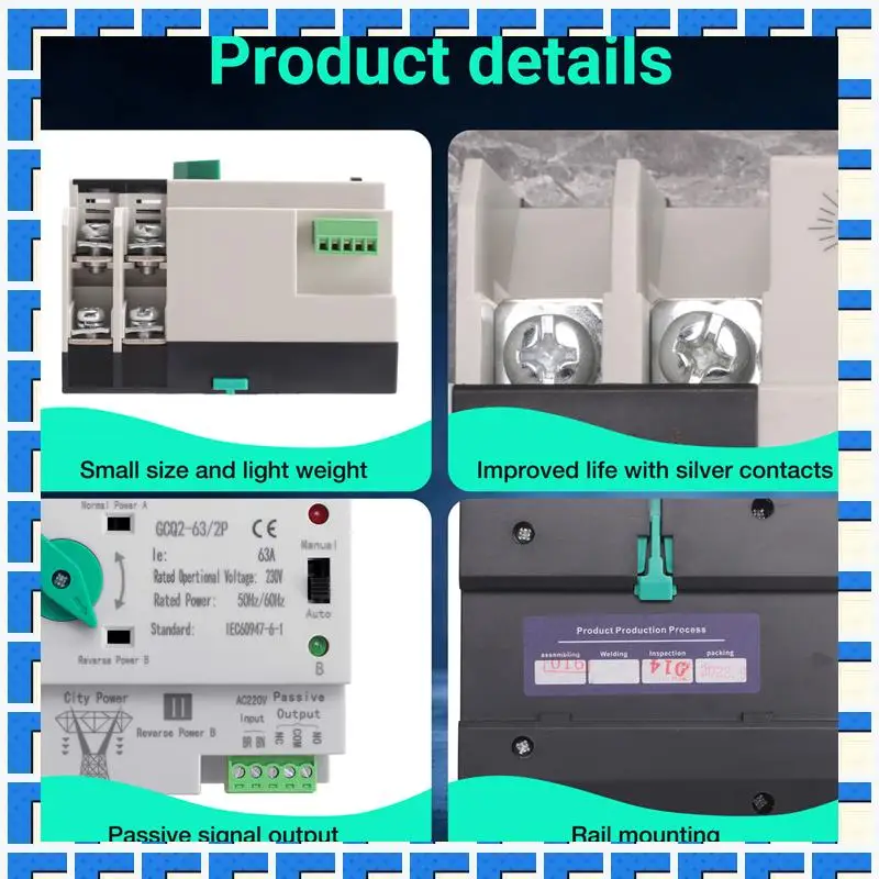 

ABNG Photovoltaic Solar Power ATS Automatic Transfer Switch Din Rail 2P AC220V ATS PV System Power To City Power