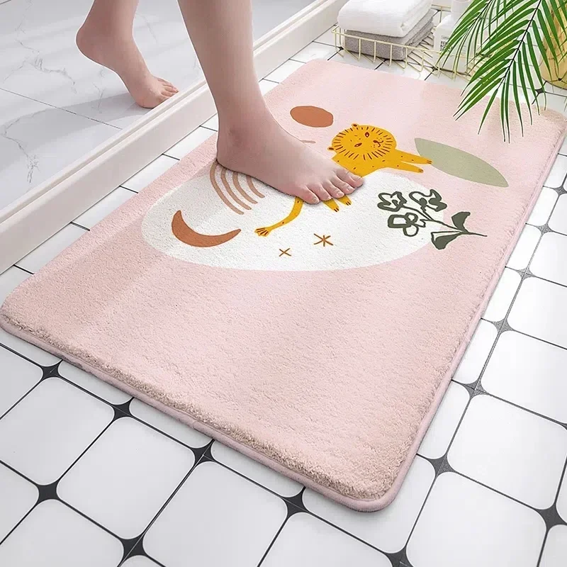 Plush Soft Bath Mat Cute Cartoon Absorbent Bathroom Carpet Non-slip Wash Basin Bathtub Side Shower Room Mat Entrance Doormat