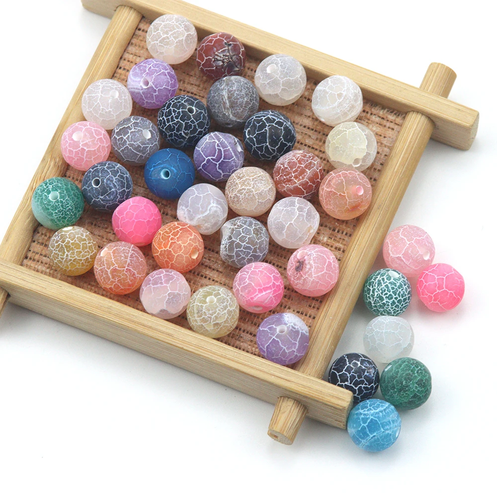 

6MM Natural Matte Frost Crack Agate Round Beads Natural Semi precious Stone Loose Beads DIY Bracelet Necklace Jewelry Making