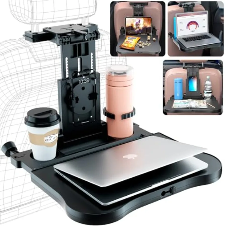 

Car Back Seat Tray Table - Stable Foldable Auto Backseat Food Trays Desk for Rear Passenger Road Trip Eating and Work Multifunc
