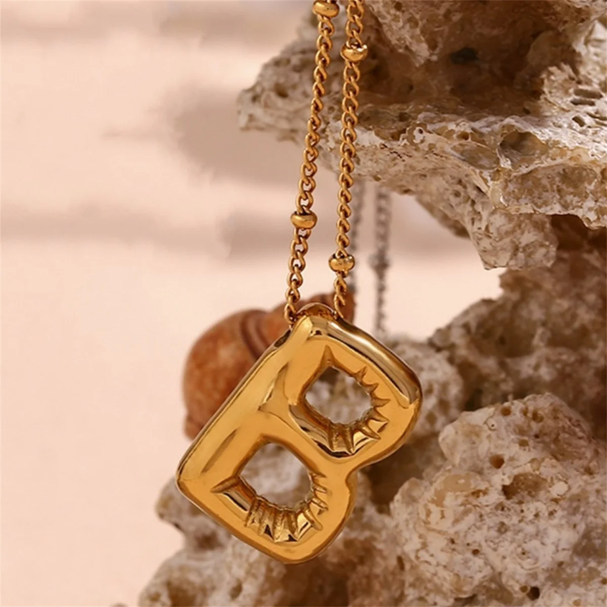 Vintage Stainless Steel Balloon Bubble Chunky Letter Necklace for Women 18K Gold Plated Initial Necklaces Collar Jewelry Gift image 5