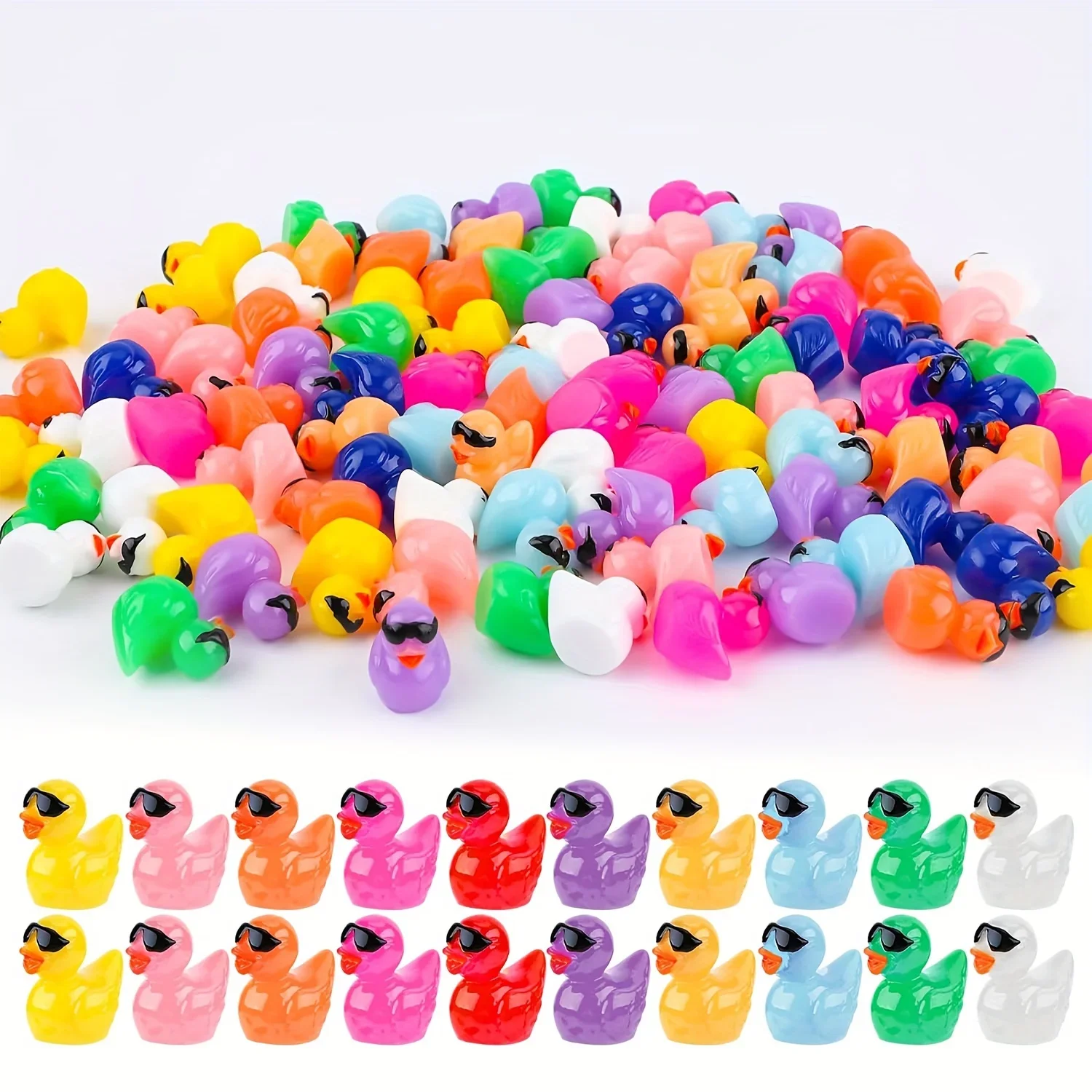 50/100pcs Mini Resin Duck Figurines with Sunglassesfor Miniature Garden Decoration, DIY Craft, Slime Kit Cake Topper Party Decor