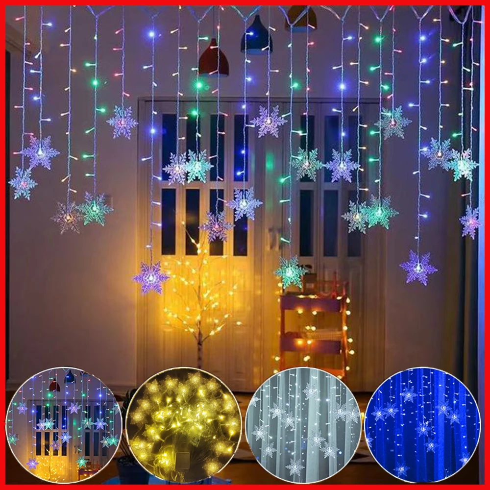 ไฟคริสต์มาส 3.5m Led Snowflake Garland Curtain String ไฟ Fairy สําหรับปีใหม่ Holiday Party Garden ตกแต่งคริสต์มาส