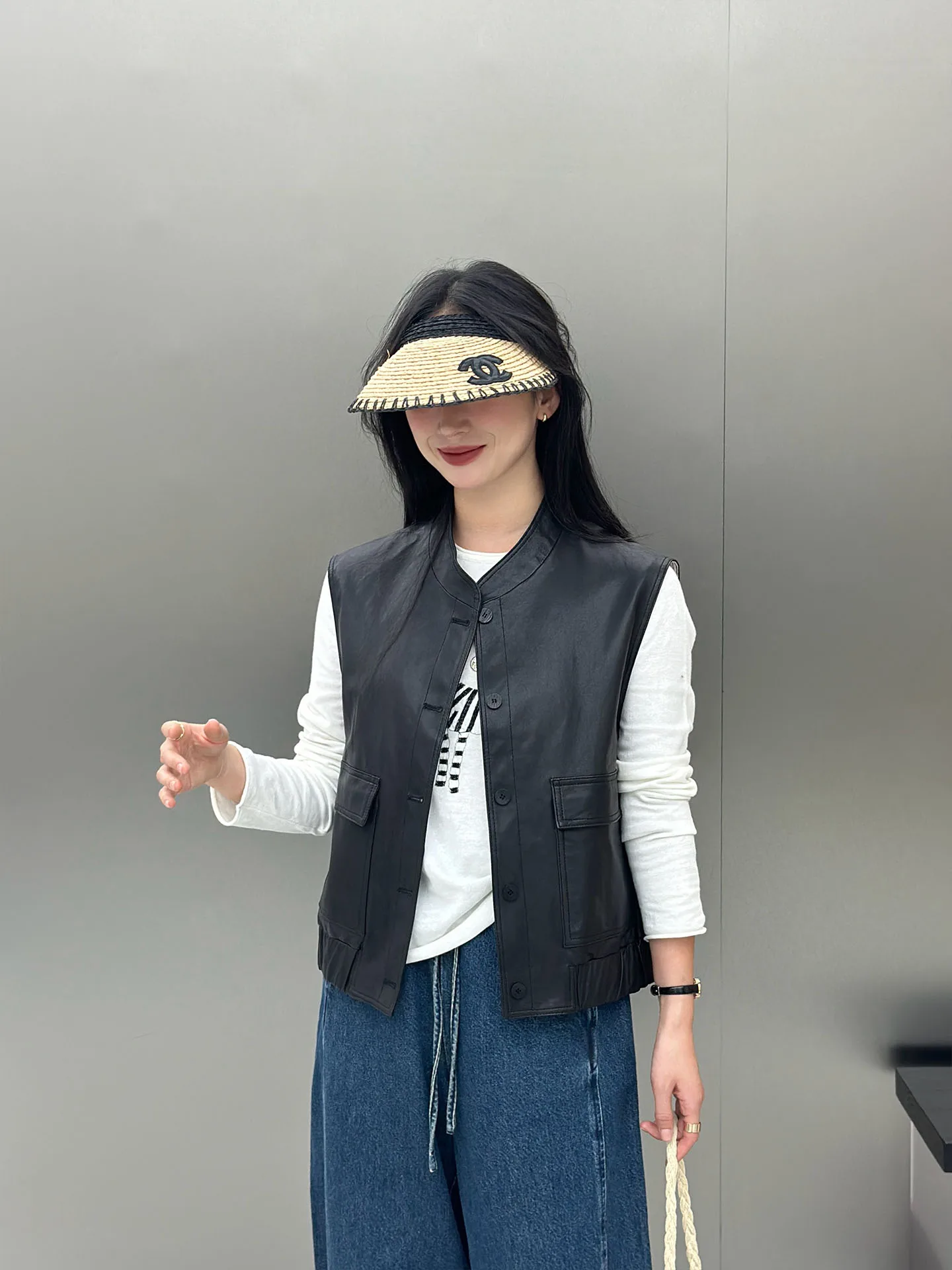 

BodhlCat Black Sheepskin Jacket Women's Loose Fit Layering Vest Casual Style Warmth Comfort Professional Care Required