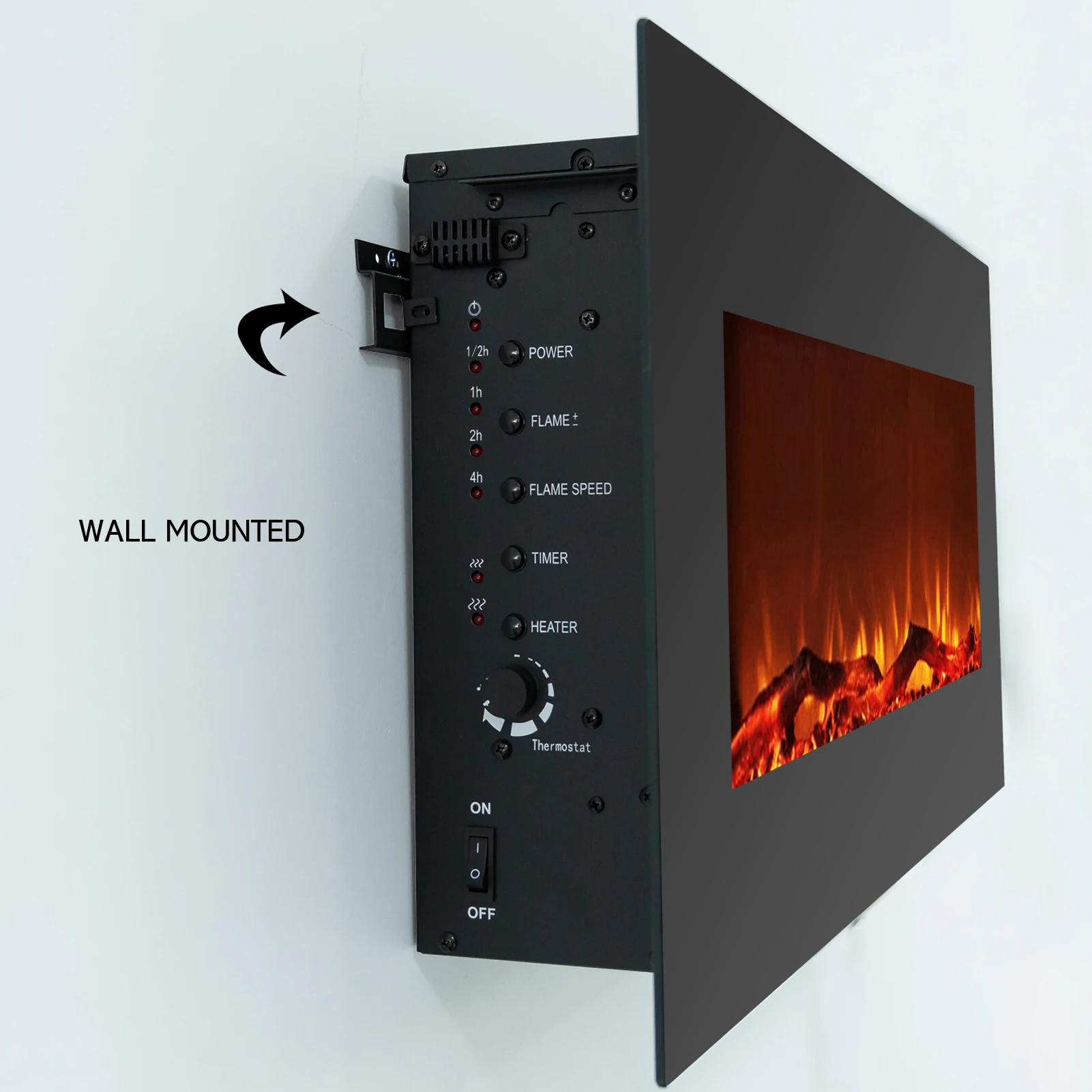 34 Inch Wide Electric Fireplace, Wall Mounted or Freestanding Portable Room Heater with Remote and Thermostat