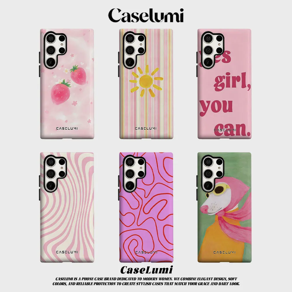 Pink Strawberry Dream For Samsung Galaxy Phone Case S23 S20 S25 FE S24 Plus S26 Ultra 2-IN-1 Shockproof Bumper Hard PC