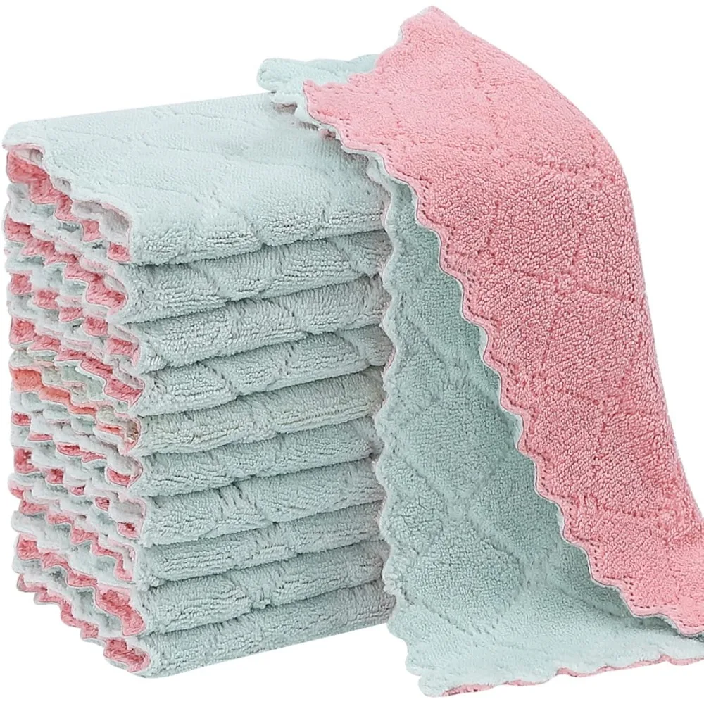 

11 Pack Reusable Dish Cloths Super Absorbent Coral Velvet Fast Drying Nonstick Oil Washable for Kitchen Bathroom Tableware