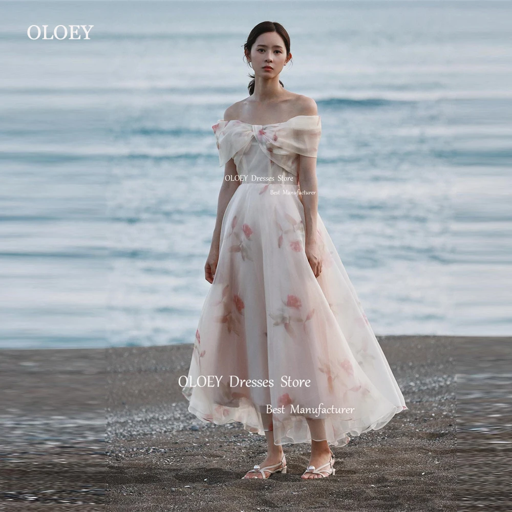 

OLOEY New Arrival Printed Evening Dresses Korea Photoshoot Short Sleeves Floor Length Silk Organza Spring Formal Party Dress