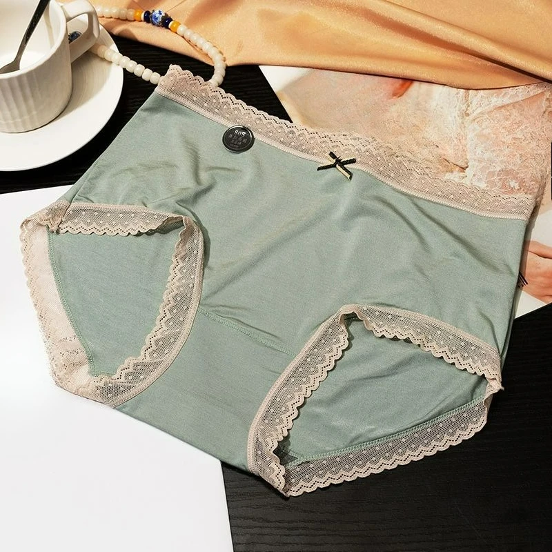 3 Pairs of Japanese Soft Modal Underwear Women's Thin Mid-waist Antibacterial Cotton Crotch Lace Breathable Seamless Briefs