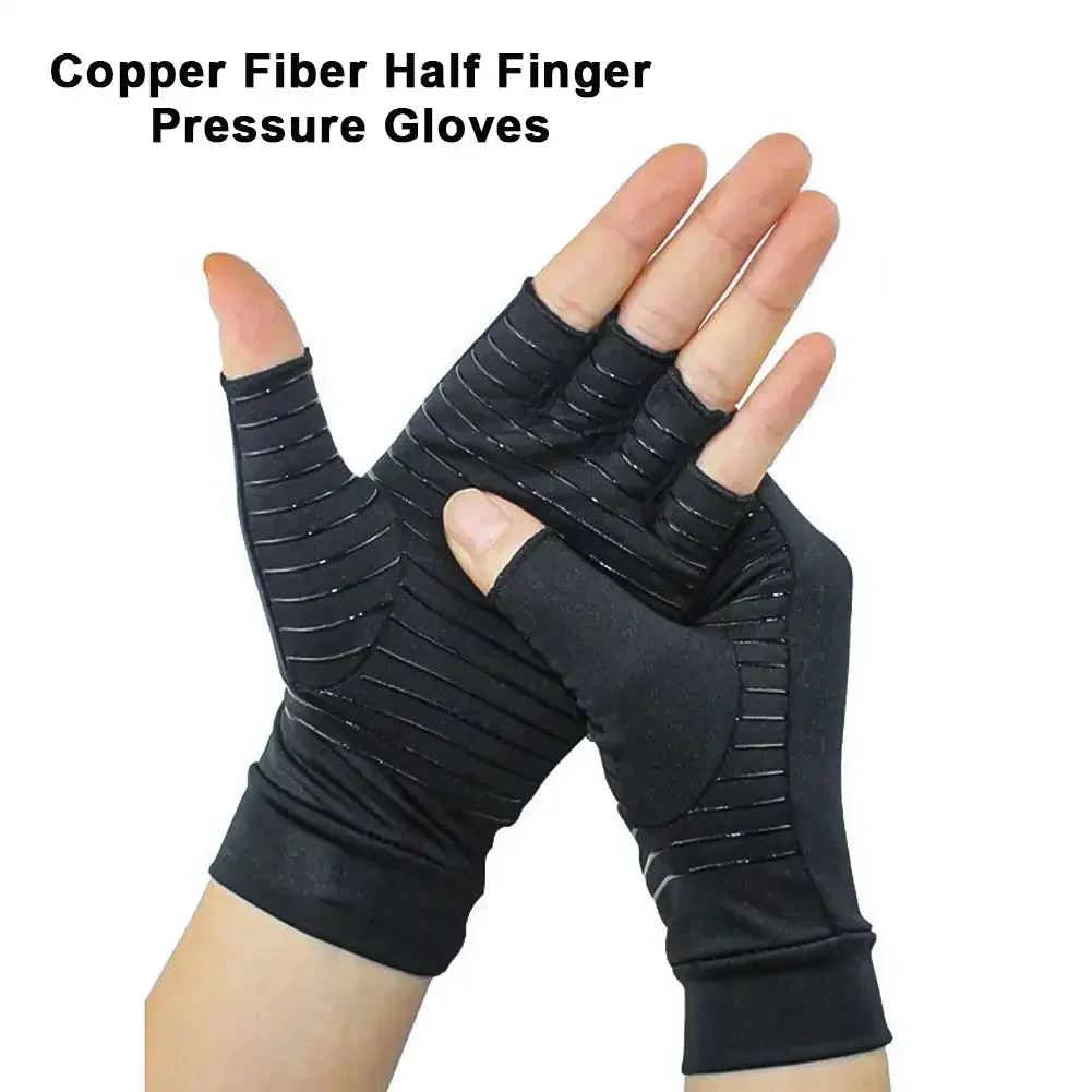 Compression Arthritis Gloves Half Finger Relief Copper Ion Fiber Pressure Protective Gloves Joint Rehabilitation Care Training