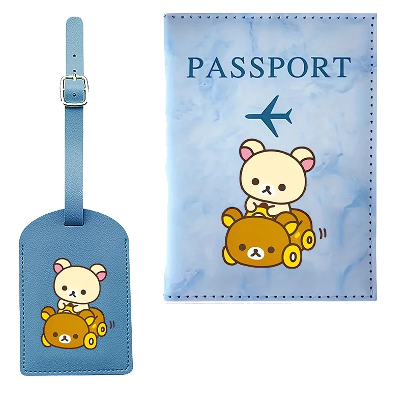 Rilakkuma Travel Essentials: RFID-Blocking Passport Holder + Leather Luggage Tag Set Women Men Ticket Protective Accessories