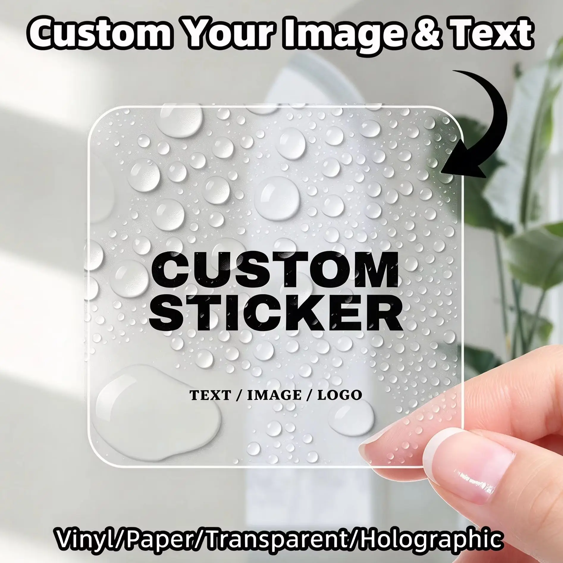 1-120Pcs Square Clear Custom Stickers, personalized text image stickers for Family & Friends, Office & Commercial Labels
