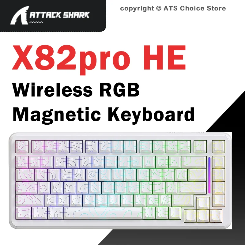 ATTACK SHARK X82 Pro HEMagnetic Wireless Gaming Keyboard, Tri-mode Bluetooth, RT/Snap Tap/DKS/MT/TGL, Wired 8Khz, RGB, 5000mAh
