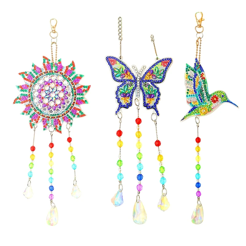 Diamond Picture Suncatcher Wind Play Craft Set Kit Kids DIY 5D Diamond Picture Pendant Set Kit