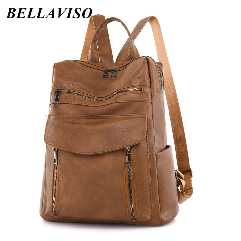 

BellaViso Classic PU Leather Women's Backpacks Retro Soft Large Capacity Lightweight Outdoor Travel City School Bags BLBP-63