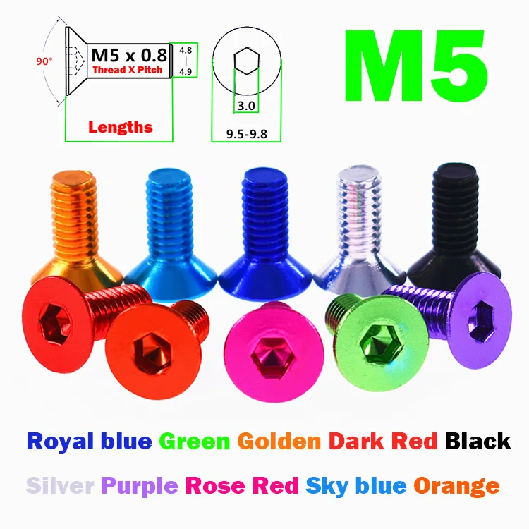 5 шт., алюминиевые плоские винты M5x6/8/10/12/15/20/25/30 мм
