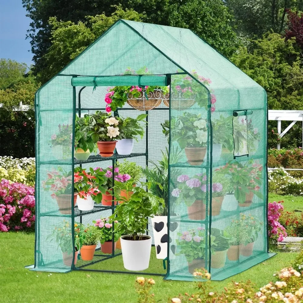 

Greenhouse for Outdoors with Screen Windows, Plant Greenhouses Heavy Duty with Durable PE Cover, Plastic Portable Green House