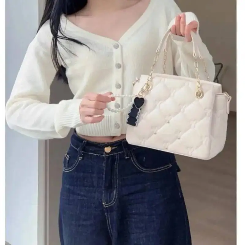 

Bloom Dia Pattern White Handbag Women Fashionable Handle Square Bag Crossbody Ladies Sweet Cute Shoulder Bags Purse