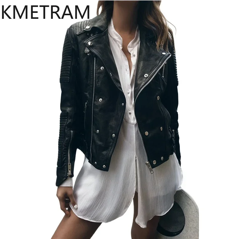 KMETRAM Natural Sheepskin Leather Jackets Classic Motorcycle Leather Jacket Fall Clothes 2024 Women Куртка Кожаная Женская