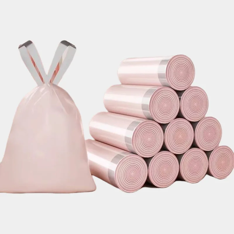 Cartoon Ice Berry Pink Thick Garbage Bag Drawstring Type Household Extra Thick Kitchen Plastic Bag Dormitory Pulls Garbage Bags