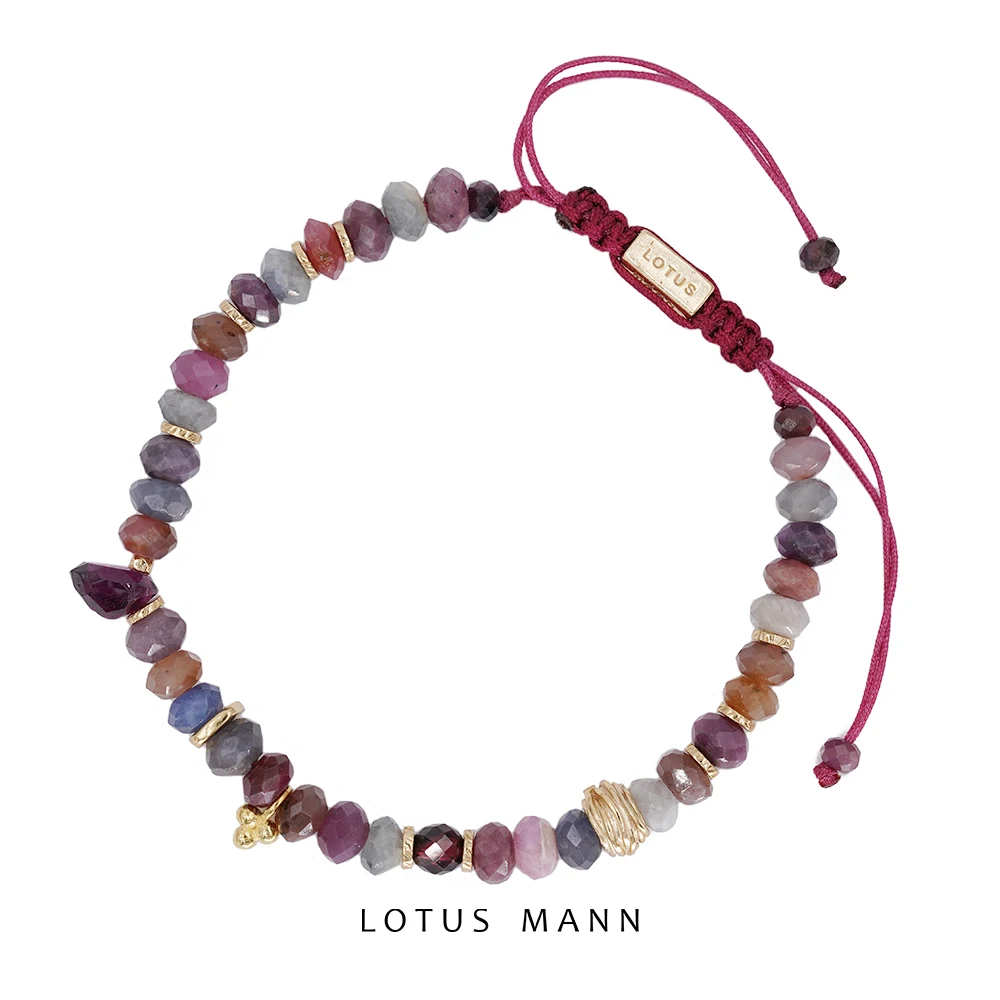 A perfect match. Ruby and Sapphire Symbiosis 925 Silver Plated Adjustable Bracelet for Men and Women Boho lotus mann