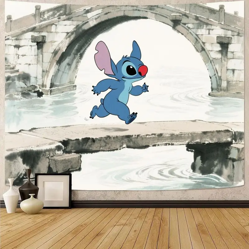 

1PC Disney Stitch Cartoon Tapestry Colorful Wall Art Home Decor Perfect for Living Room Bedroom Gift for Fans