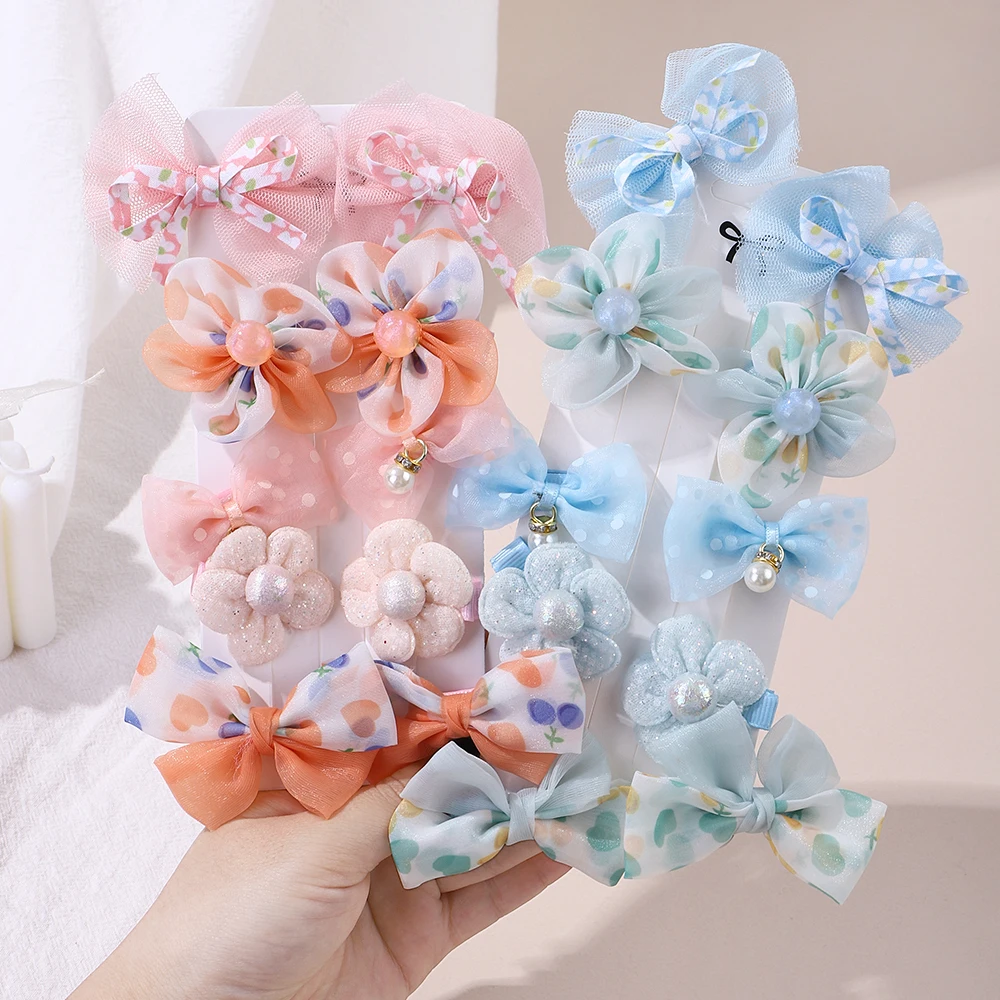 10Pcs Girls Cute Hair Bands Bow Hair Ties Colorful Flower Ponytail Holder Children Scrunchies Rubber Band Kids Hair Accessories