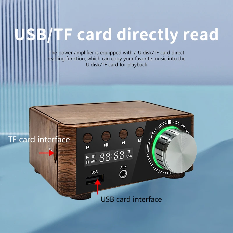 Mini Audio HiFi Bluetooth 5.0 Power Class D Amplifier TPA3116 Digital Amp 50W*2 Home Audio Car Marine USB/AUX IN