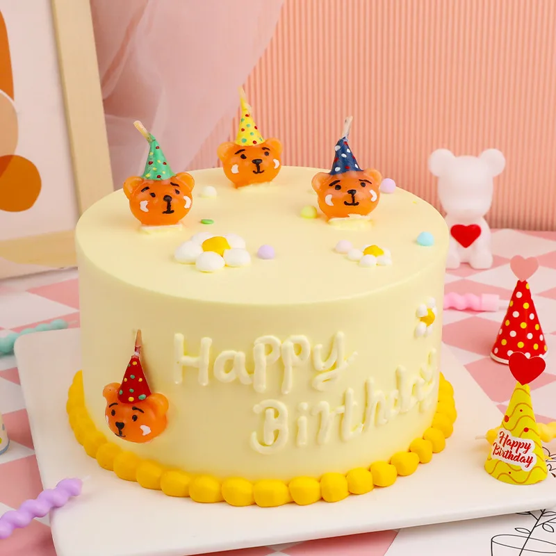 Cartoon Cute Colorful Hat Little Bear Birthday Candle Children's Birthday Cake Decoration Plugin Creative Little Bear Candle