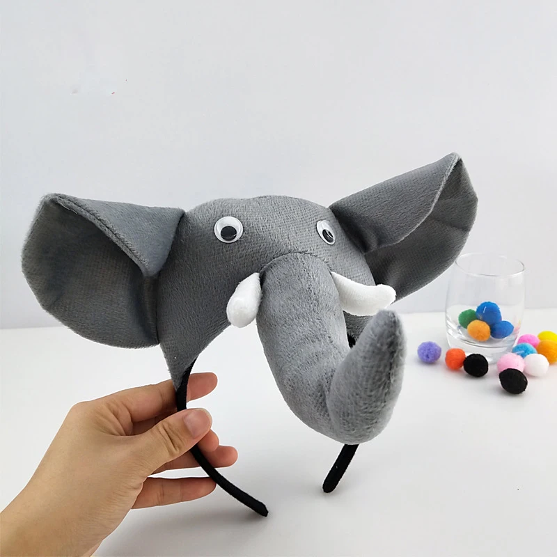 Animal Performance Elephant Hair Accessories Cosplay Halloween Party Decorative Headband Forest Style Elephant Headpiece Gloves