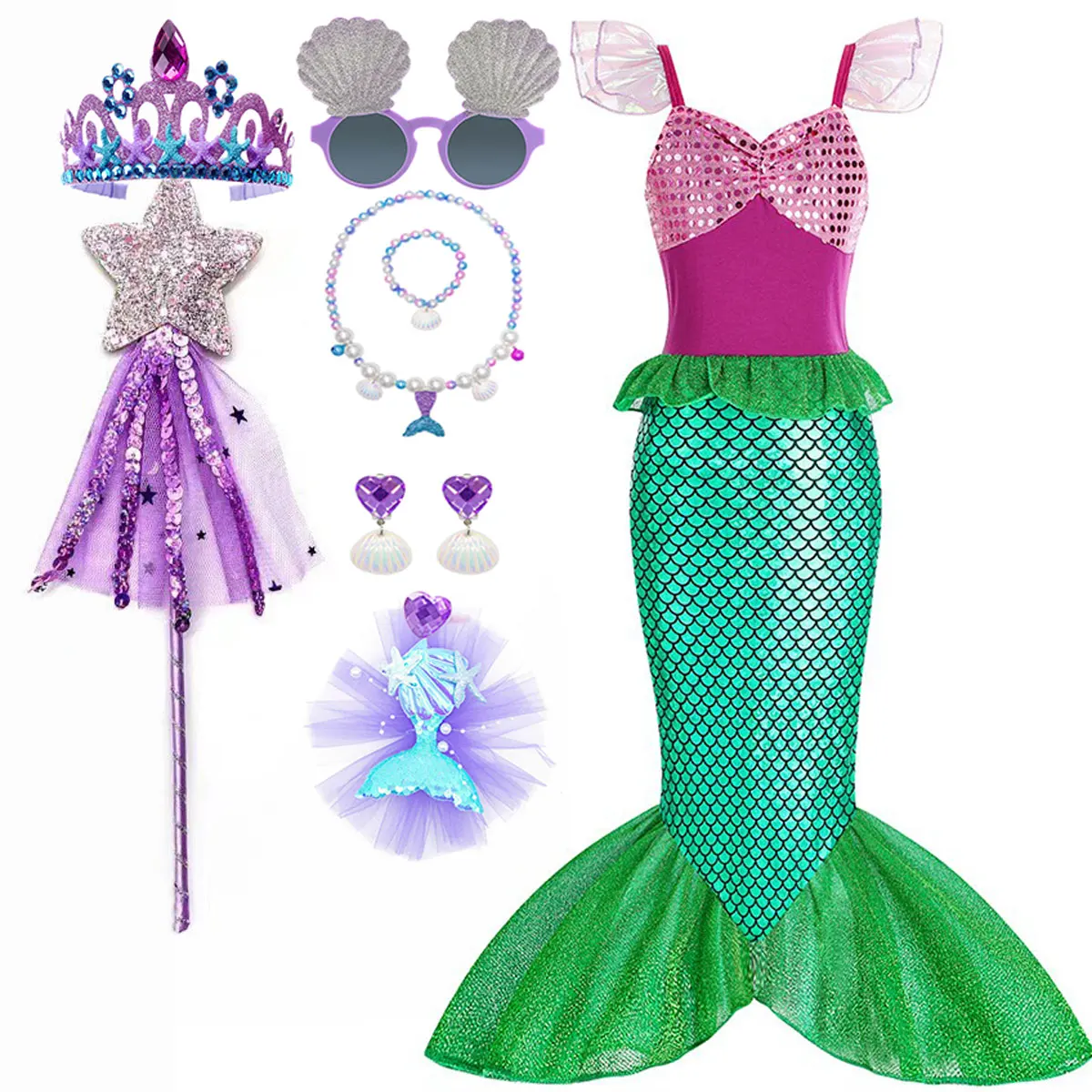 chinese dress ladies Sparkling Mermaid Princess Dress for Girls