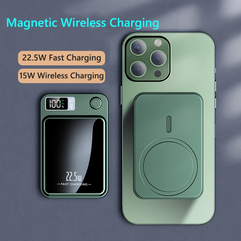 20000mAh Magnetic Qi Wireless Charger Power Bank 22.5W Fast Charging for iPhone 14 13 12 15 Samsung Huawei Xiaomi Mini Powerbank