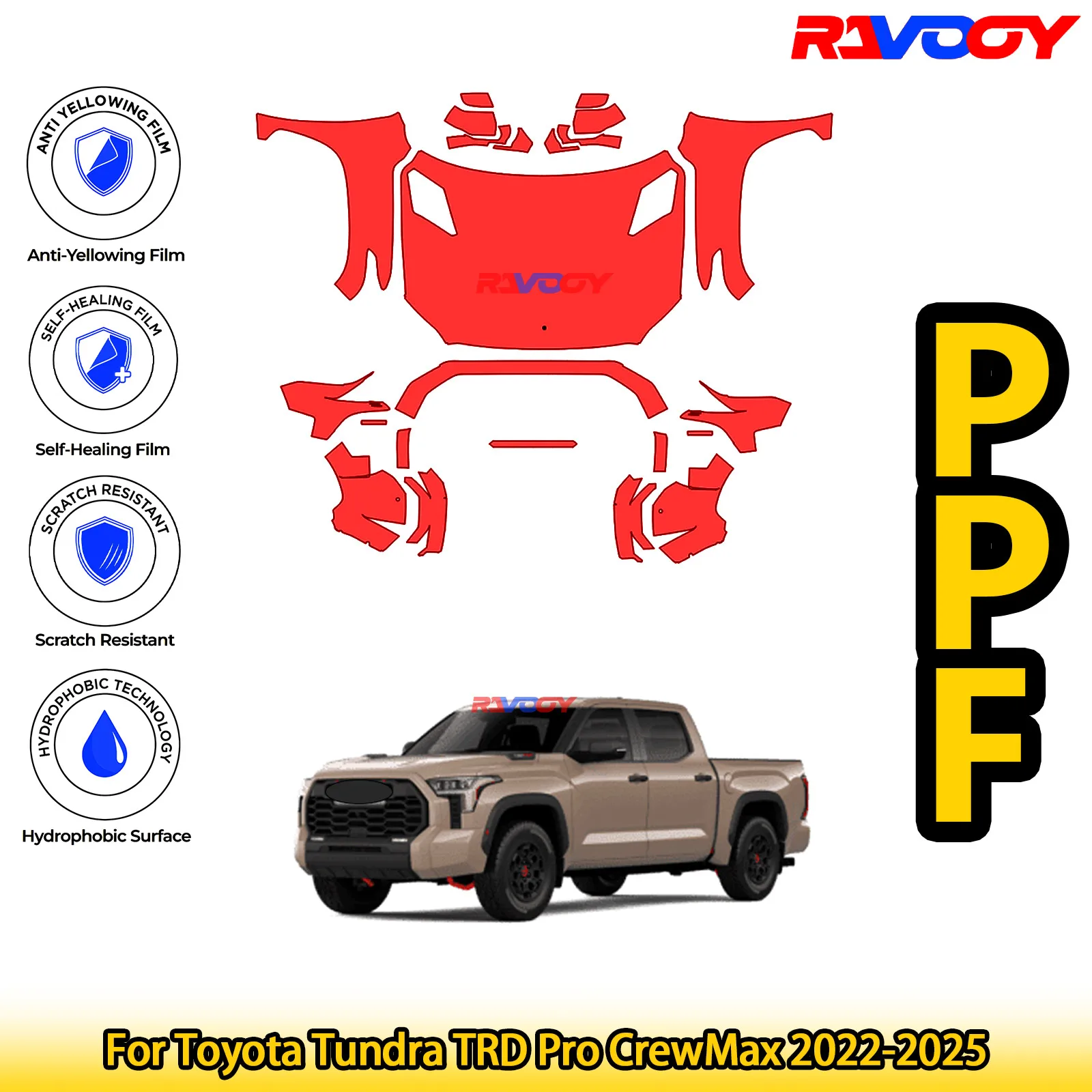 

Для Toyota Tundra TRD Pro CrewMax 2022-2025 глянцевый матовый черный предварительно вырезанный передний комплект PPF защитная пленка для краски
