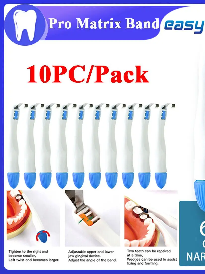 10pcs Dental Pro Matrix Bands Sectional Contoured Matrices System Movable Fixator Dentistry Composite Resin Filling Tools