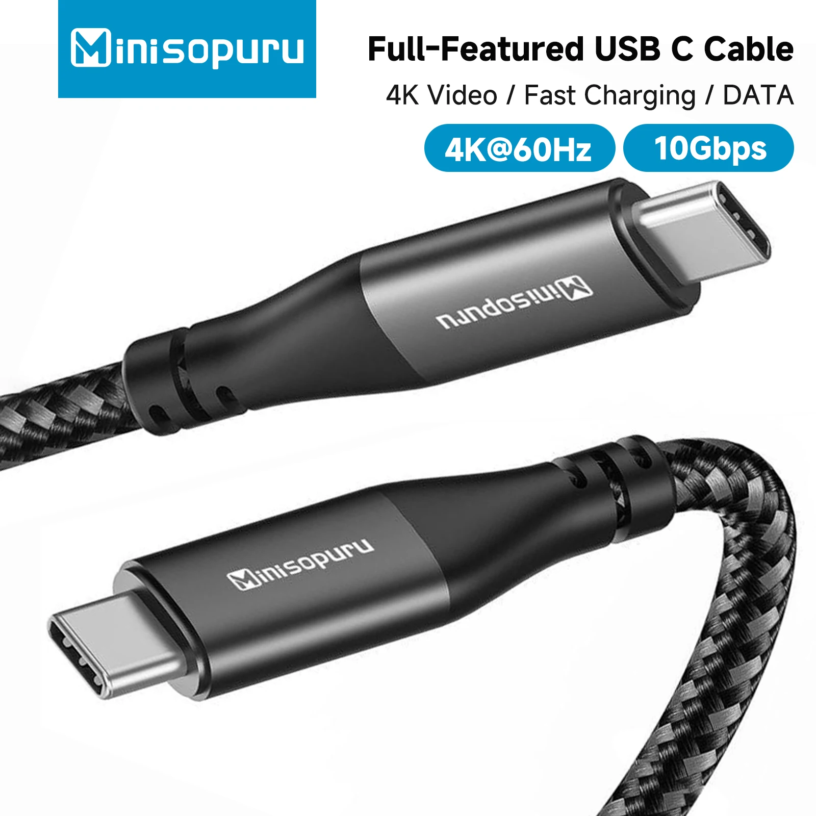 

Minisopuru Full function 10Gbps Type C Cable Support 4K60Hz Video PD 100W Fast Charging 1m cable for MacBook Pro Air usb c cable